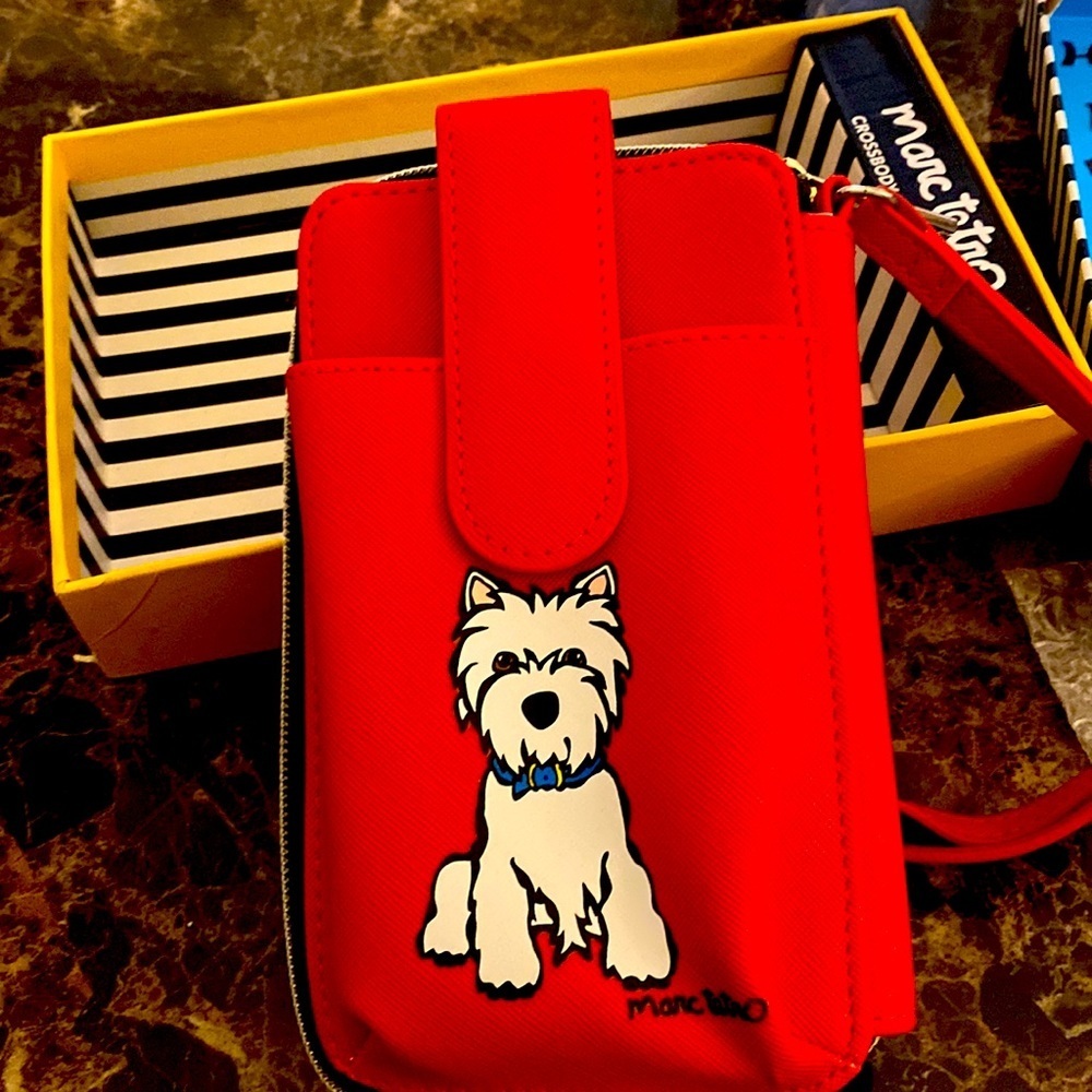 New Marc Tetro Westie Phone Wallet Wristlet Red Dog Lover.